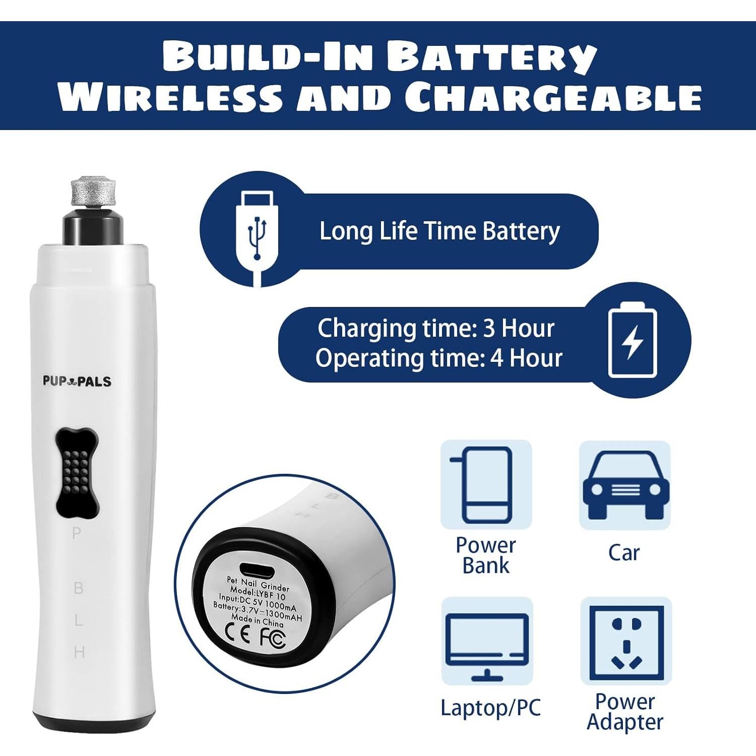 Mina de Uñas para Perros PUP PALS con 5 Luces LED y 2 Velocidades