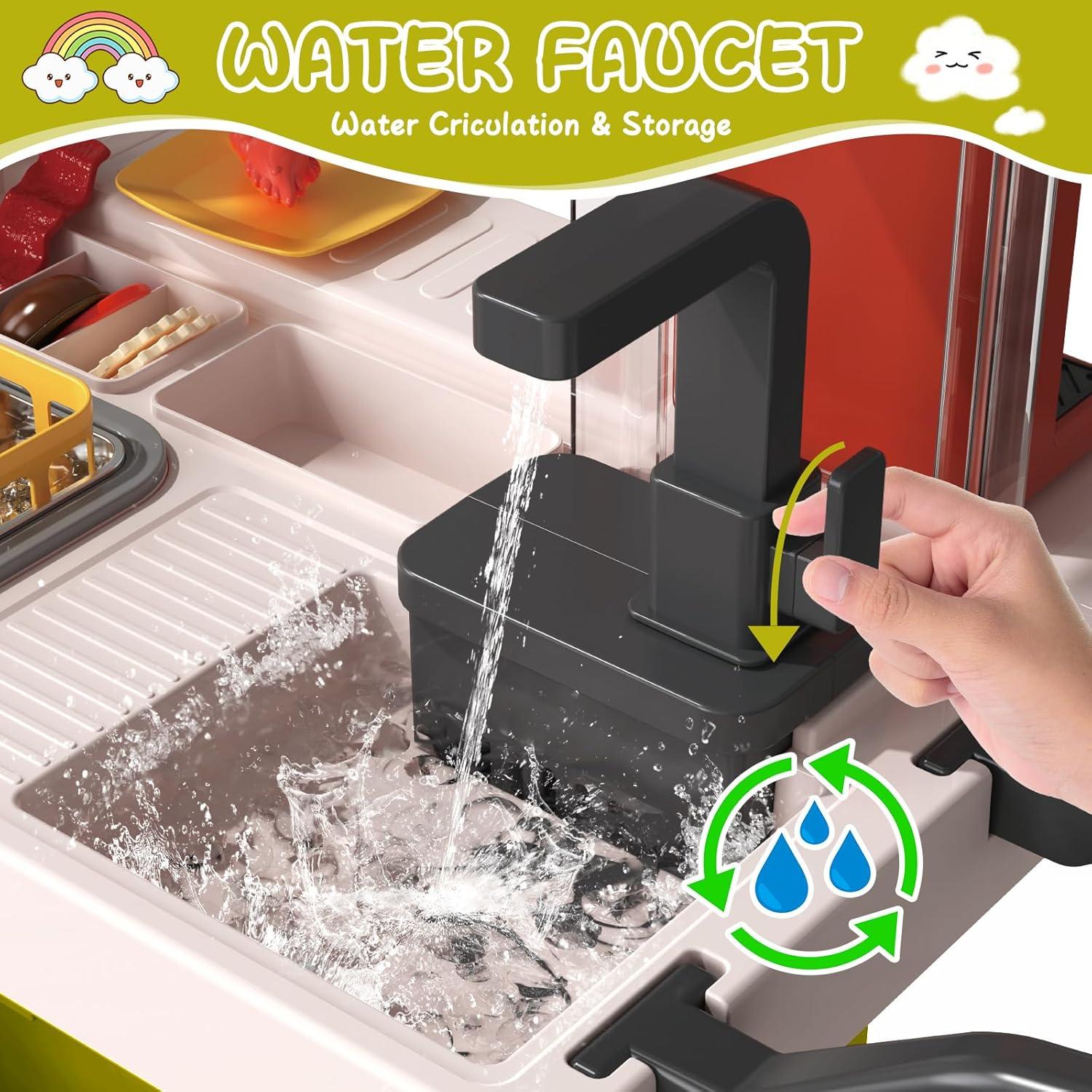 deAO Kids Kitchen Playset 88PCS Fast Food Shop Kitchen Toy Set with Cashier Register, Color Changing Play Food, Gifts for Girls Boys Aged 3-12 Years