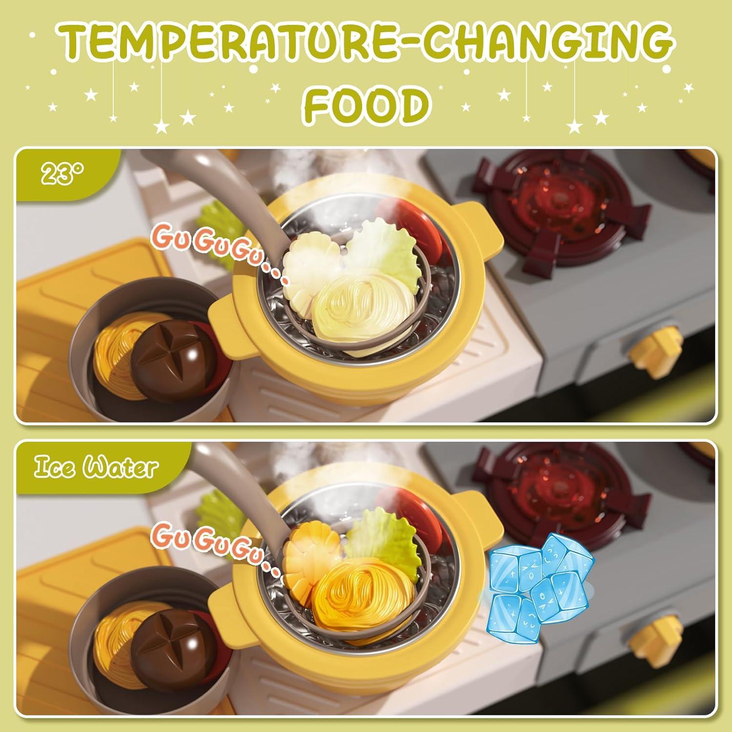 deAO Kids Kitchen Playset 88PCS Fast Food Shop Kitchen Toy Set with Cashier Register, Color Changing Play Food, Gifts for Girls Boys Aged 3-12 Years