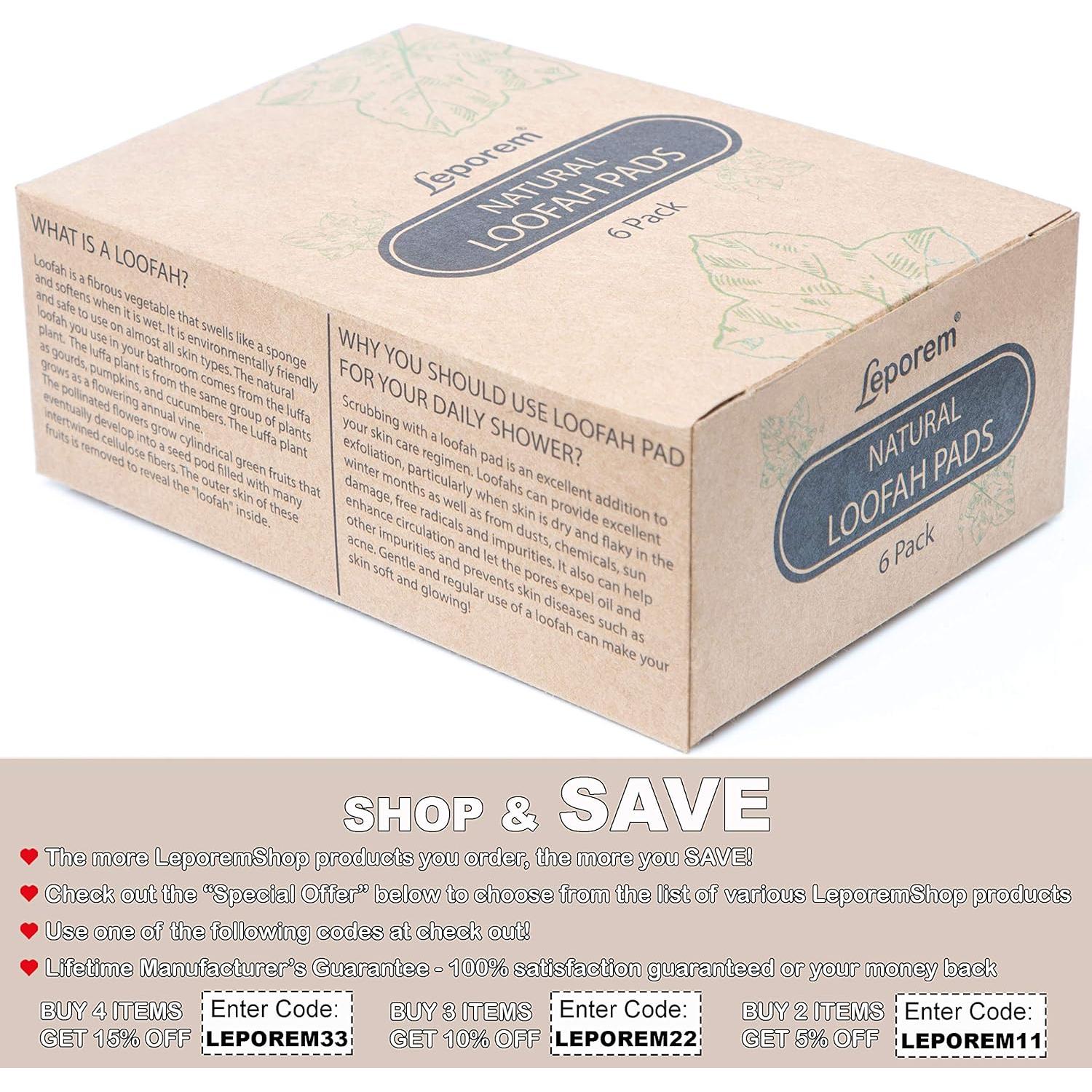 Paquete de 6 Almohadillas de Lufa Natural 15 cm - Leporem