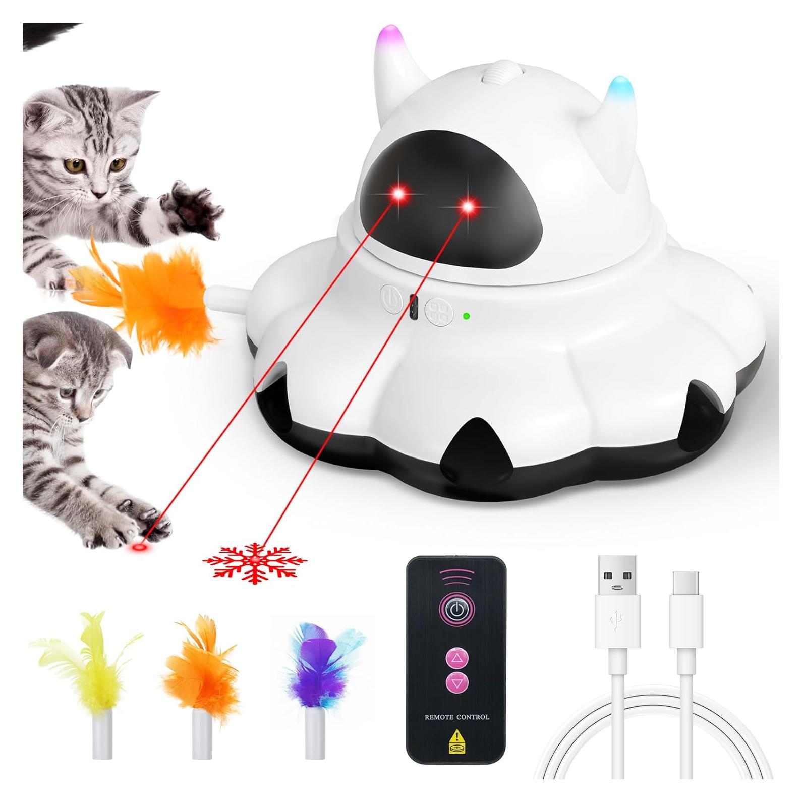 Juguete láser para gatos MIKK 2 en 1 con plumas y control remoto