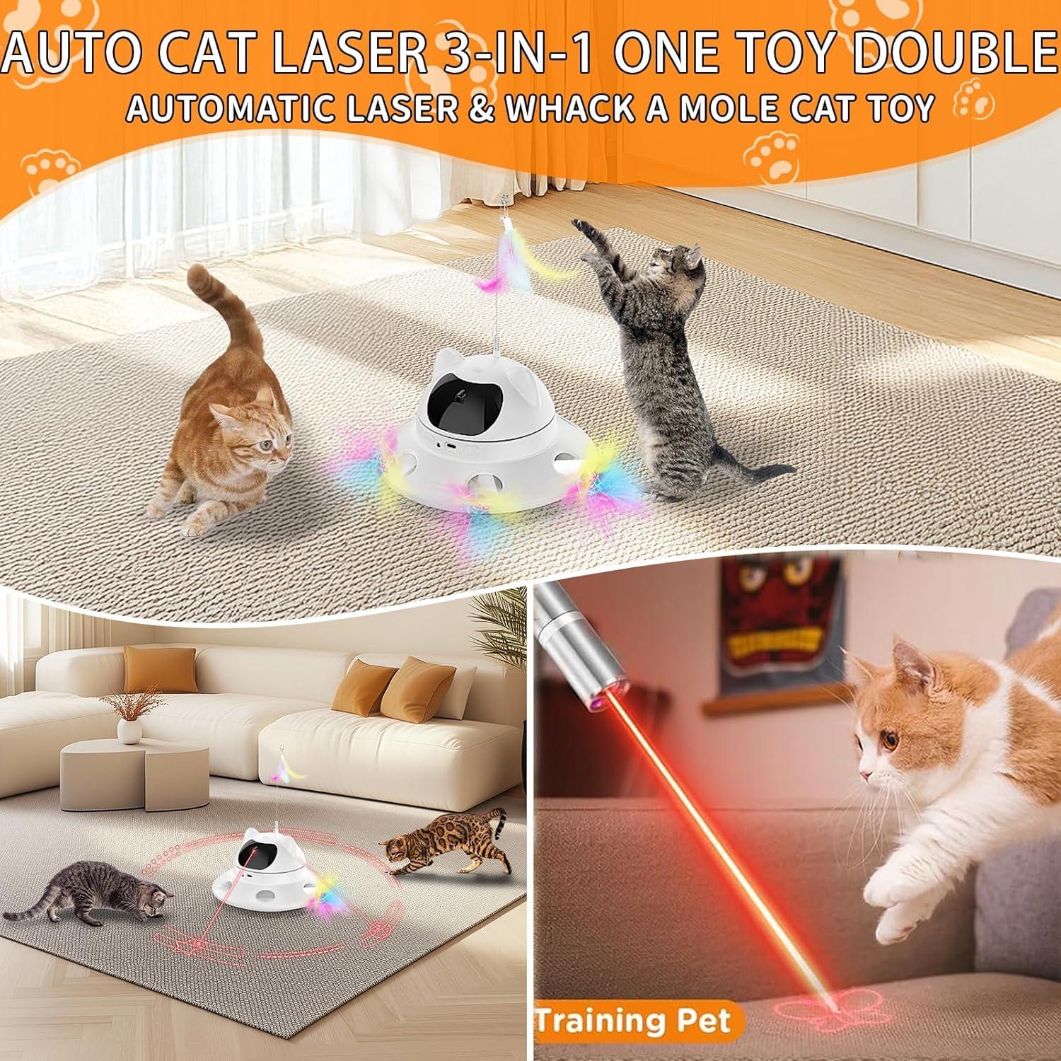 Juguete Interactivo para Gatos 3-en-1 - Laser y Pluma - USB
