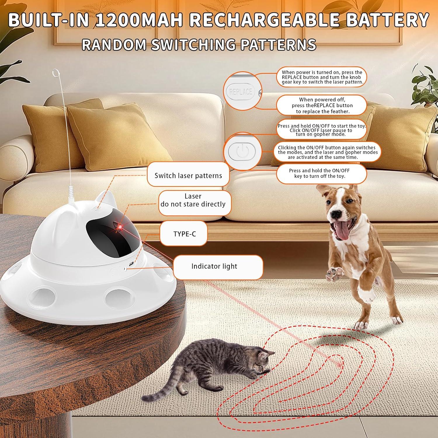 Juguete Interactivo para Gatos 3-en-1 - Laser y Pluma - USB