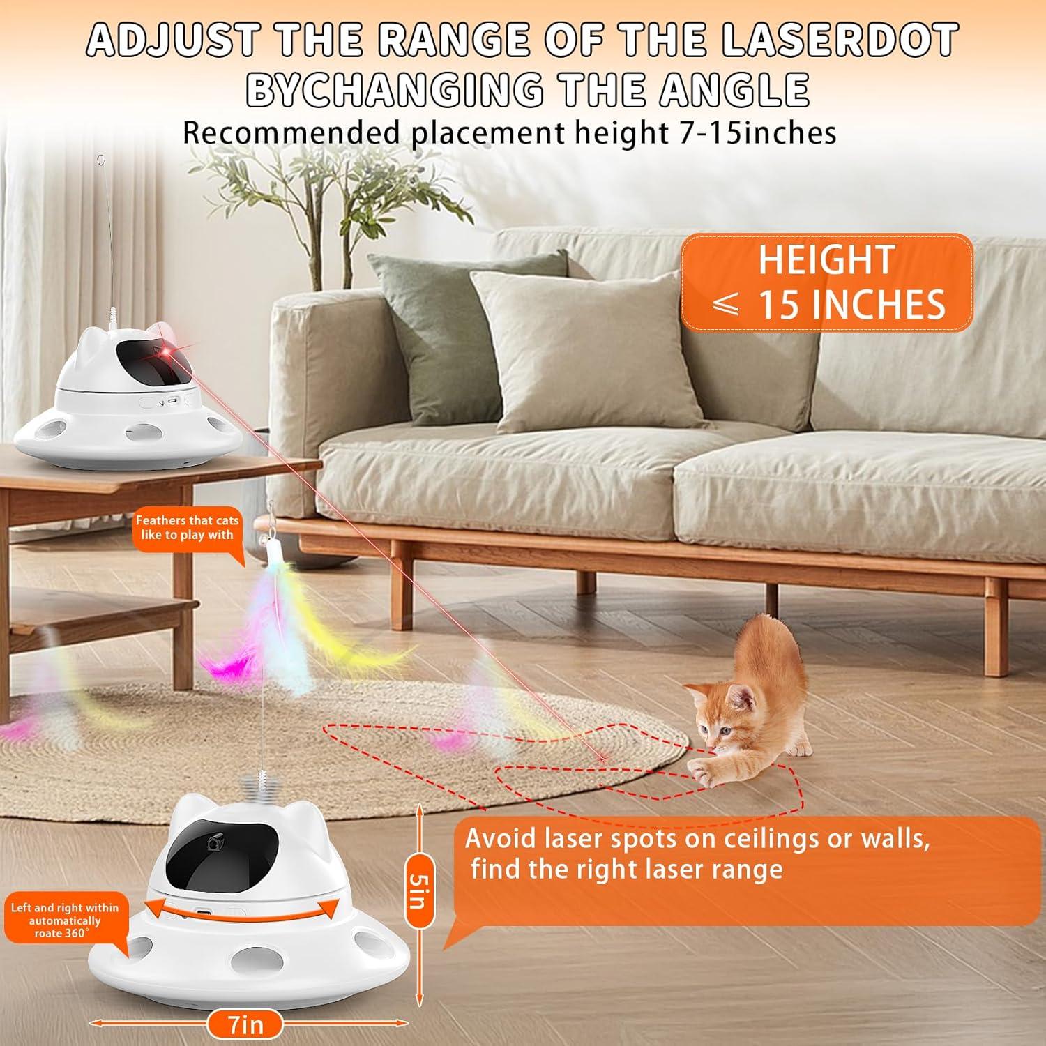 Juguete Interactivo para Gatos 3-en-1 - Laser y Pluma - USB
