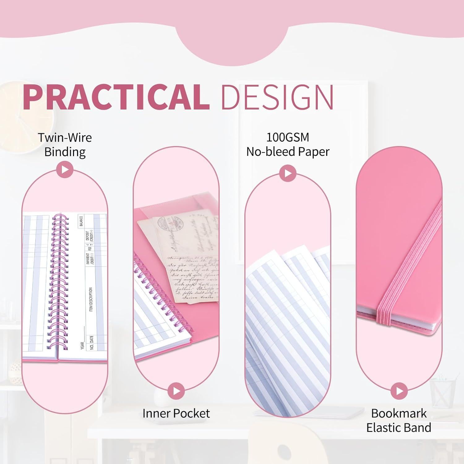 Registro de Cheques Blugool Rosa 21.34x15.49 cm 106 Páginas