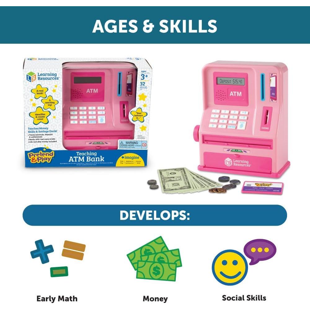 Cajero Automático Educativo Recursos de Aprendizaje Rosa 32 Piezas