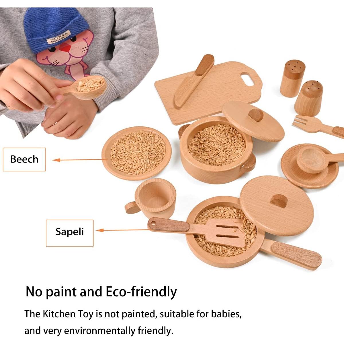 Set de Cocina de Madera Montessori MONT PLEASANT 15 Piezas