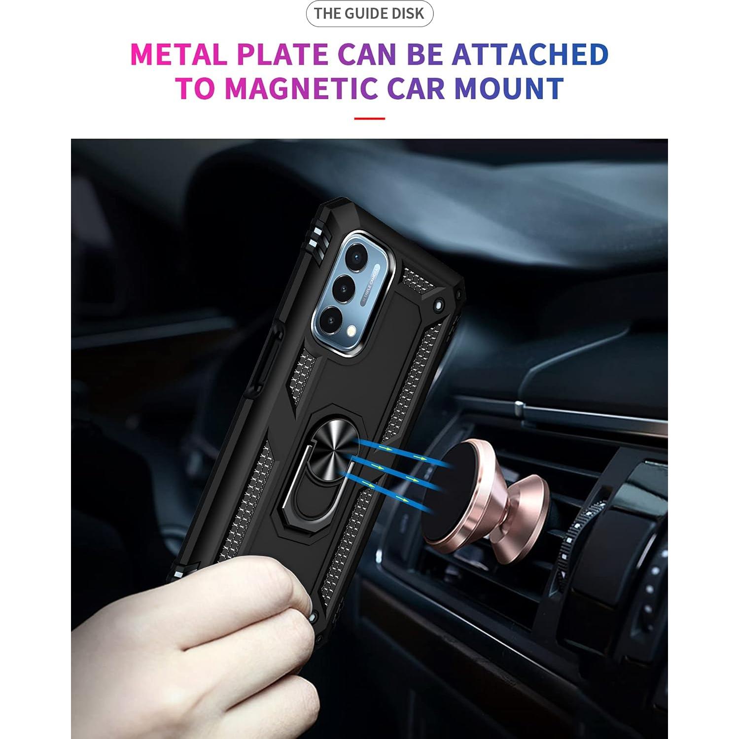 Military Grade Drop Impact Case for Oneplus Nord N200 5G, Heavy Duty Shockproof 360 Metal Rotating Ring Kickstand Holder Armor Case (Black)