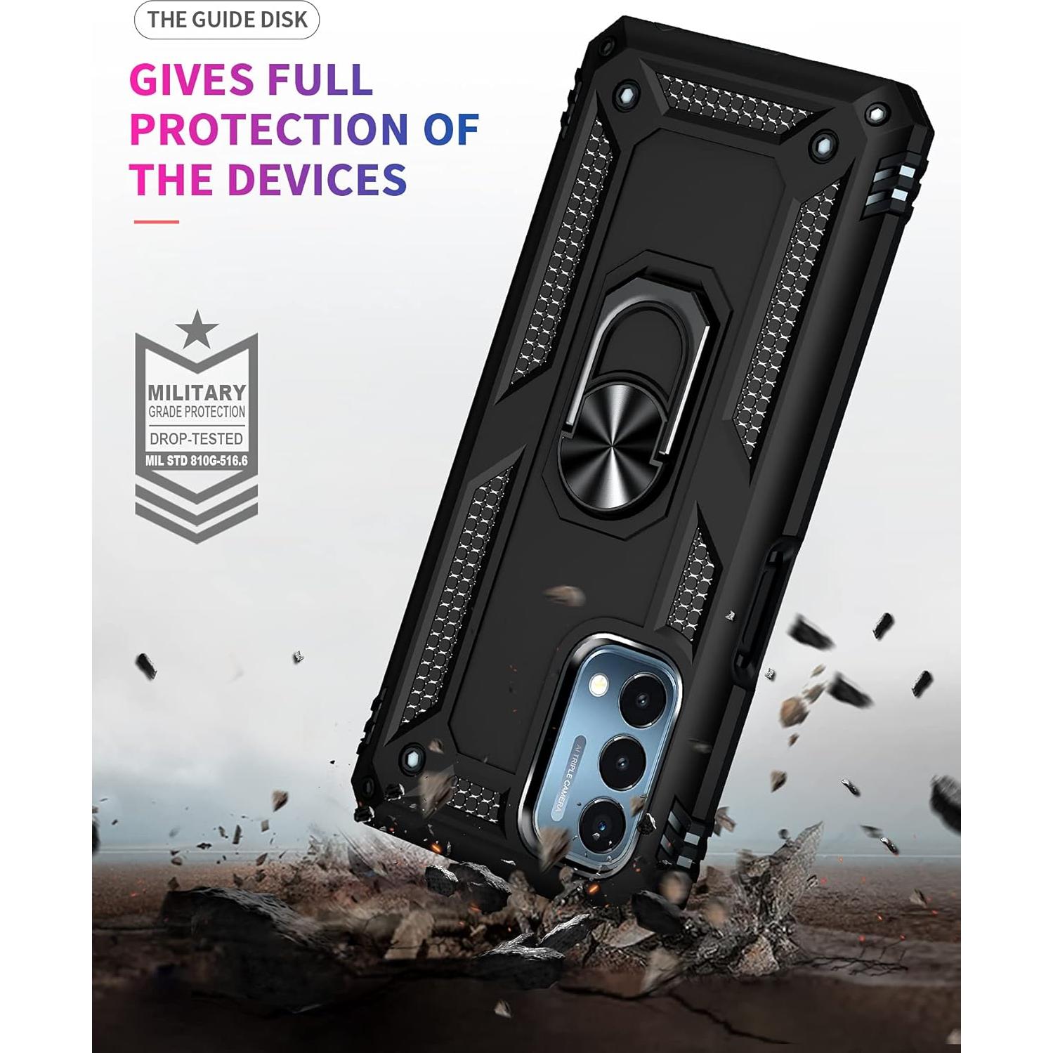 Military Grade Drop Impact Case for Oneplus Nord N200 5G, Heavy Duty Shockproof 360 Metal Rotating Ring Kickstand Holder Armor Case (Black)