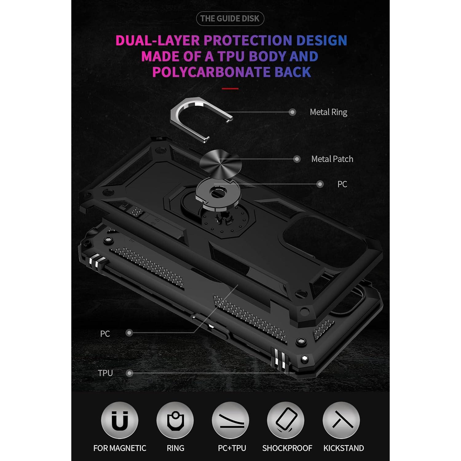 Military Grade Drop Impact Case for Oneplus Nord N200 5G, Heavy Duty Shockproof 360 Metal Rotating Ring Kickstand Holder Armor Case (Black)