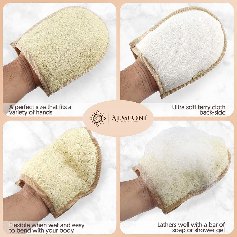Guantes Exfoliantes de Lufa Natural ALMOONI - 3 Piezas