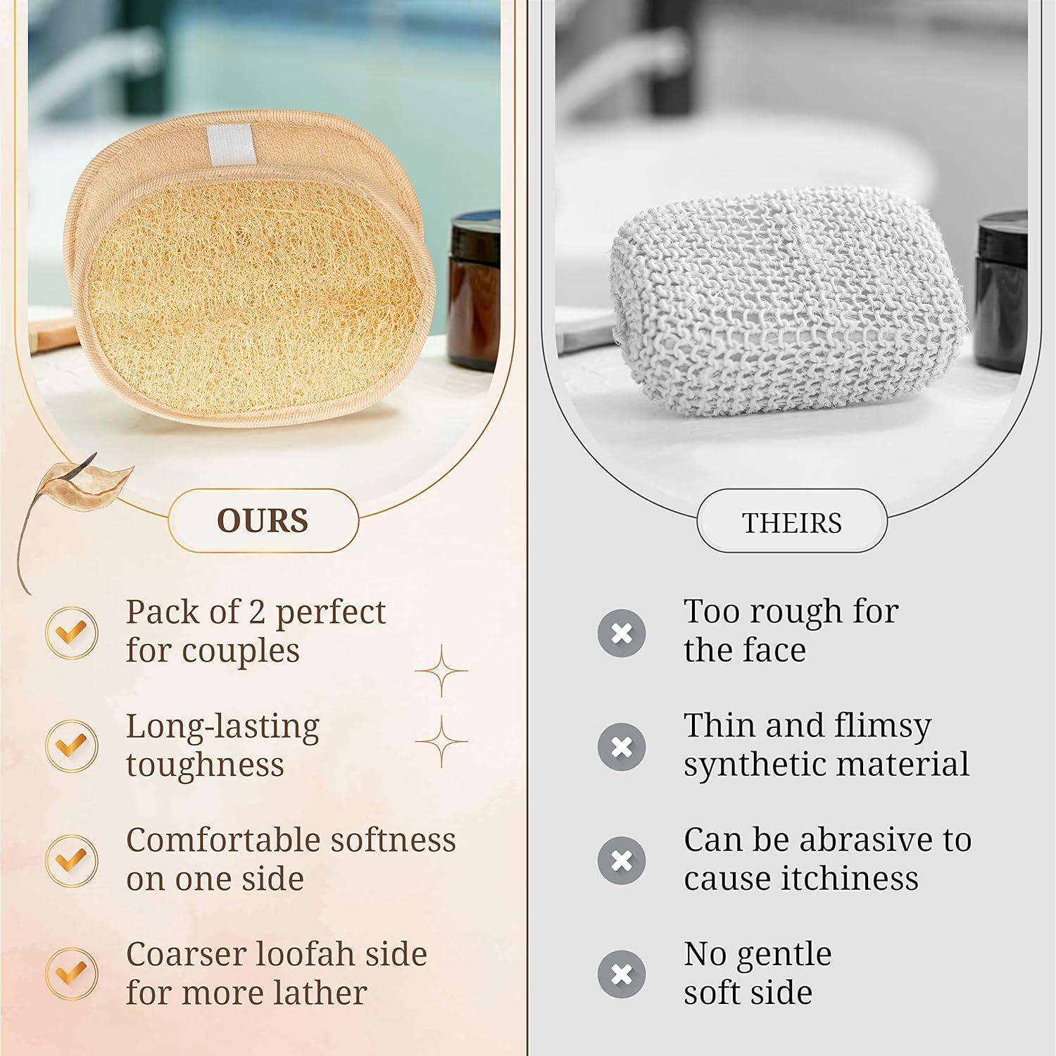 Esponjas de Lufa Natural Egipcia - Exfoliantes Doble Cara 17.5x12 cm, Paquete de 2