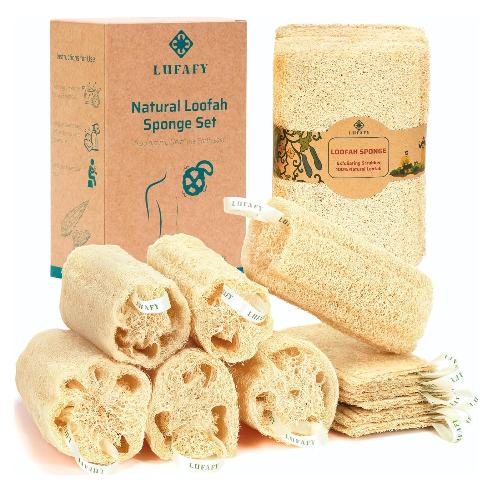 Juego de 12 Esponjas de Lufa Natural LUFAFY - Exfoliantes 15 cm