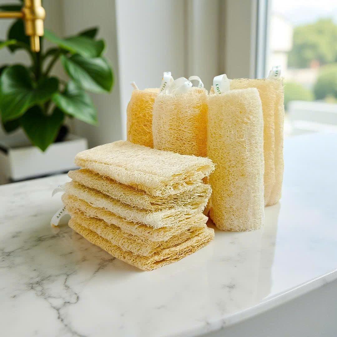 Juego de 12 Esponjas de Lufa Natural LUFAFY - Exfoliantes 15 cm