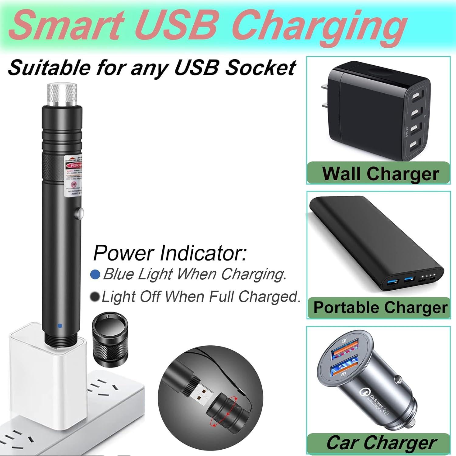 Puntero Láser Rojo Recargable NHOEBICK 609.6m para Gatos