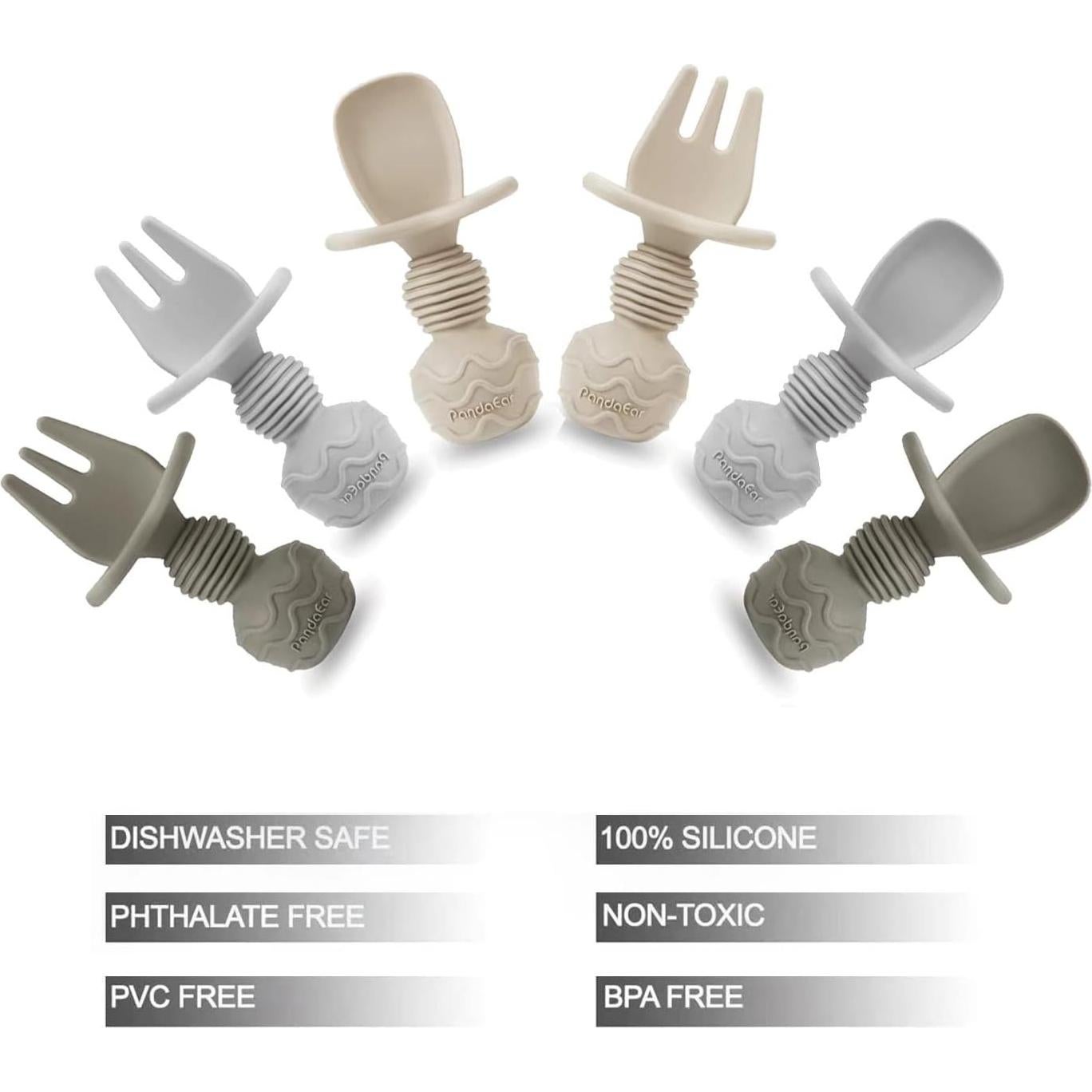 Set 6 Utensilios de Silicona PandaEar para Bebés - Cucharas y Tenedores Anti-Atragantamiento