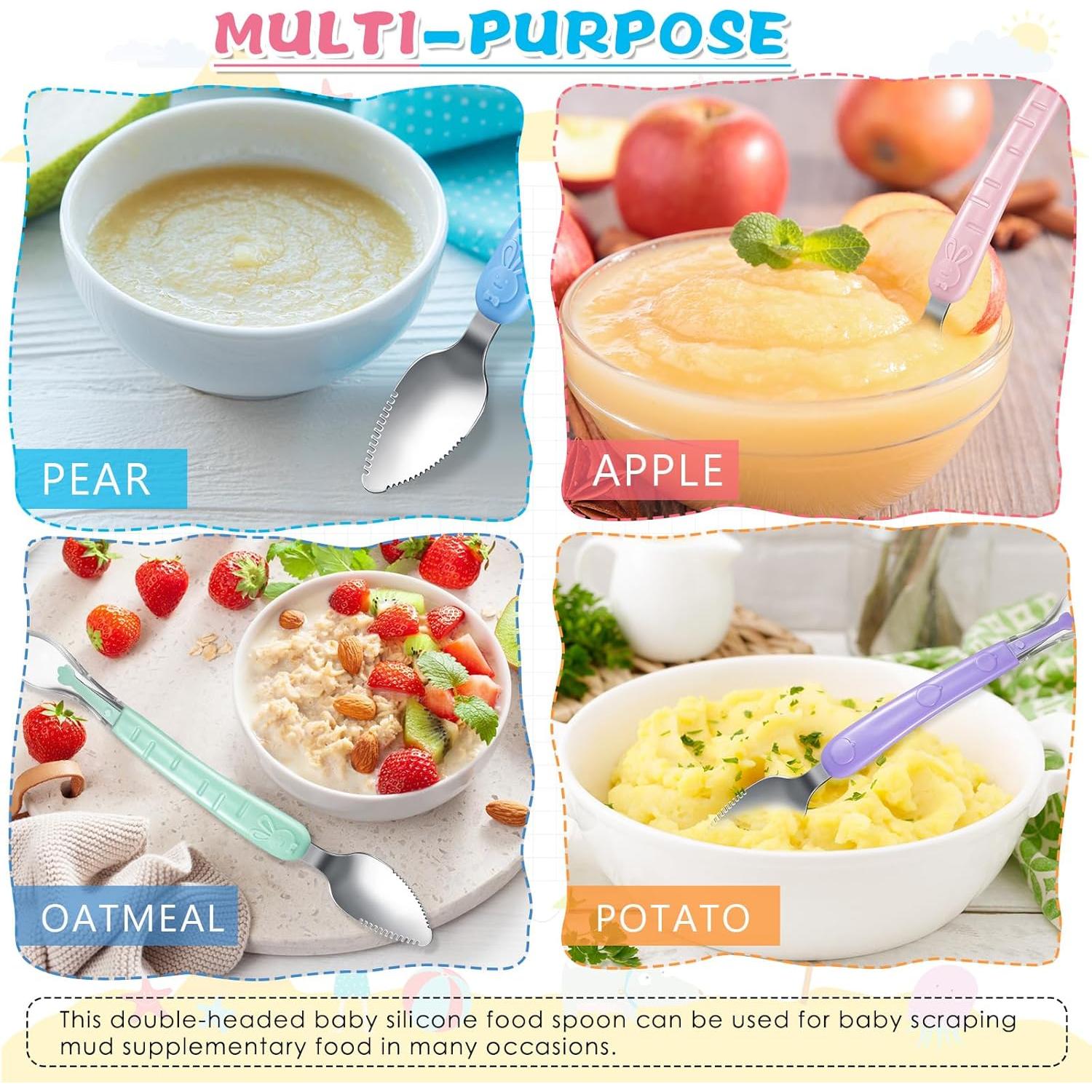 Cucharas de Silicona para Bebé Lallisa 4 Pcs Doble Cabeza