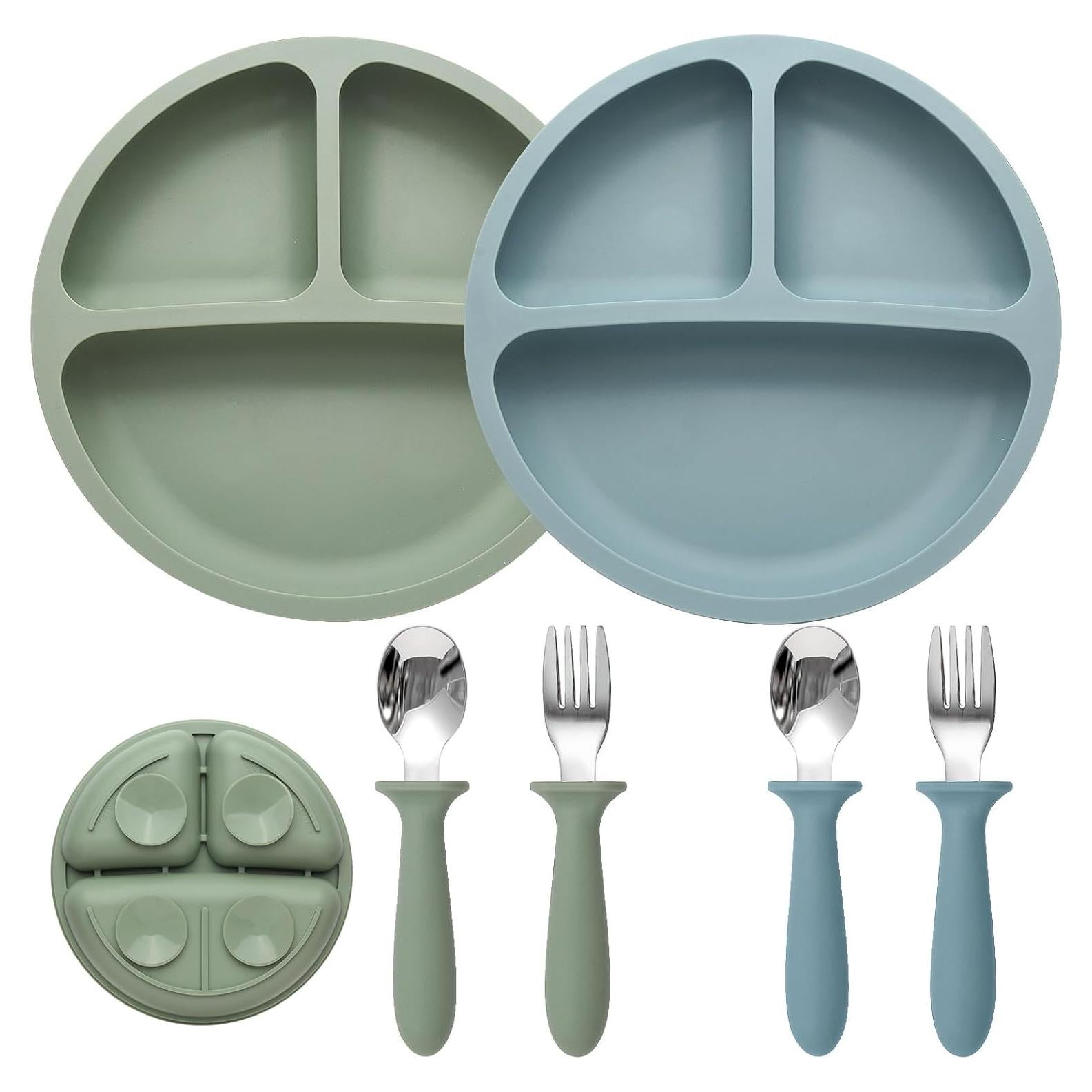 Set de Alimentación para Bebés Eascrozn - 2 Platos Silicona 190g
