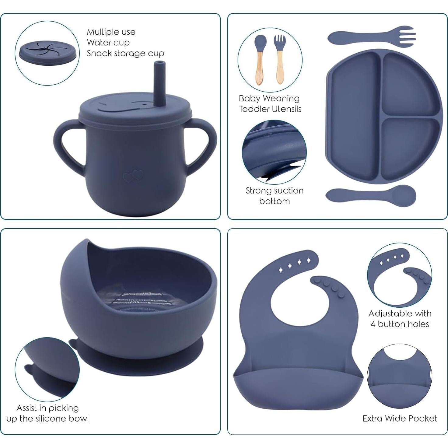 Juego de Alimentación de Silicona Dormlony 9 Piezas Bebés