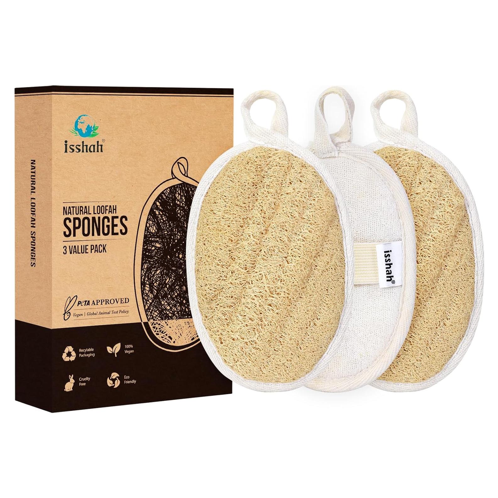 Esponjas de Lufa Natural Isshah - Paquete de 3 Unidades Exfoliantes