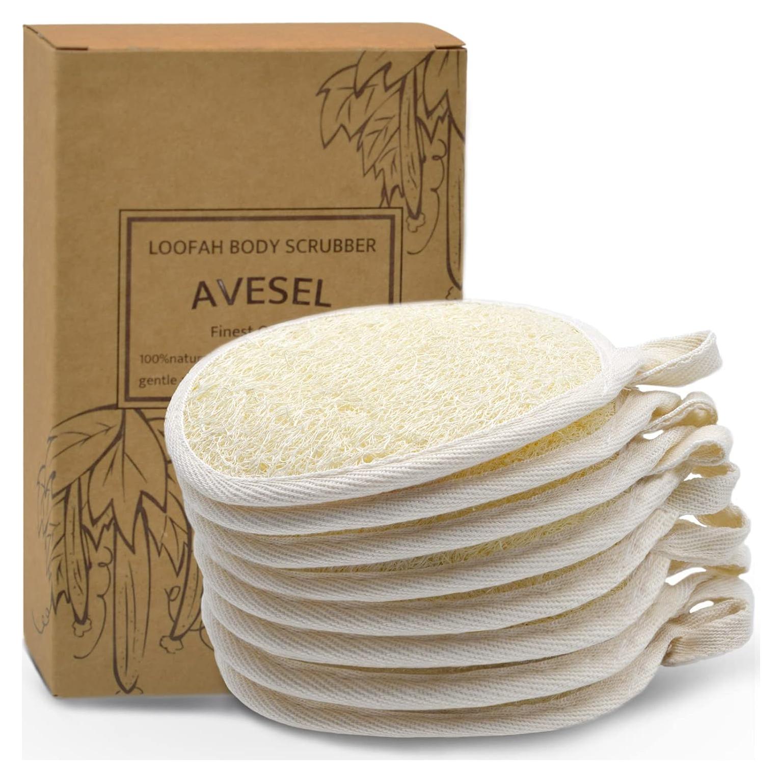 AVESEL Almohadillas Exfoliantes de Lufa Natural - Grande 10x15 cm - Paquete de 8