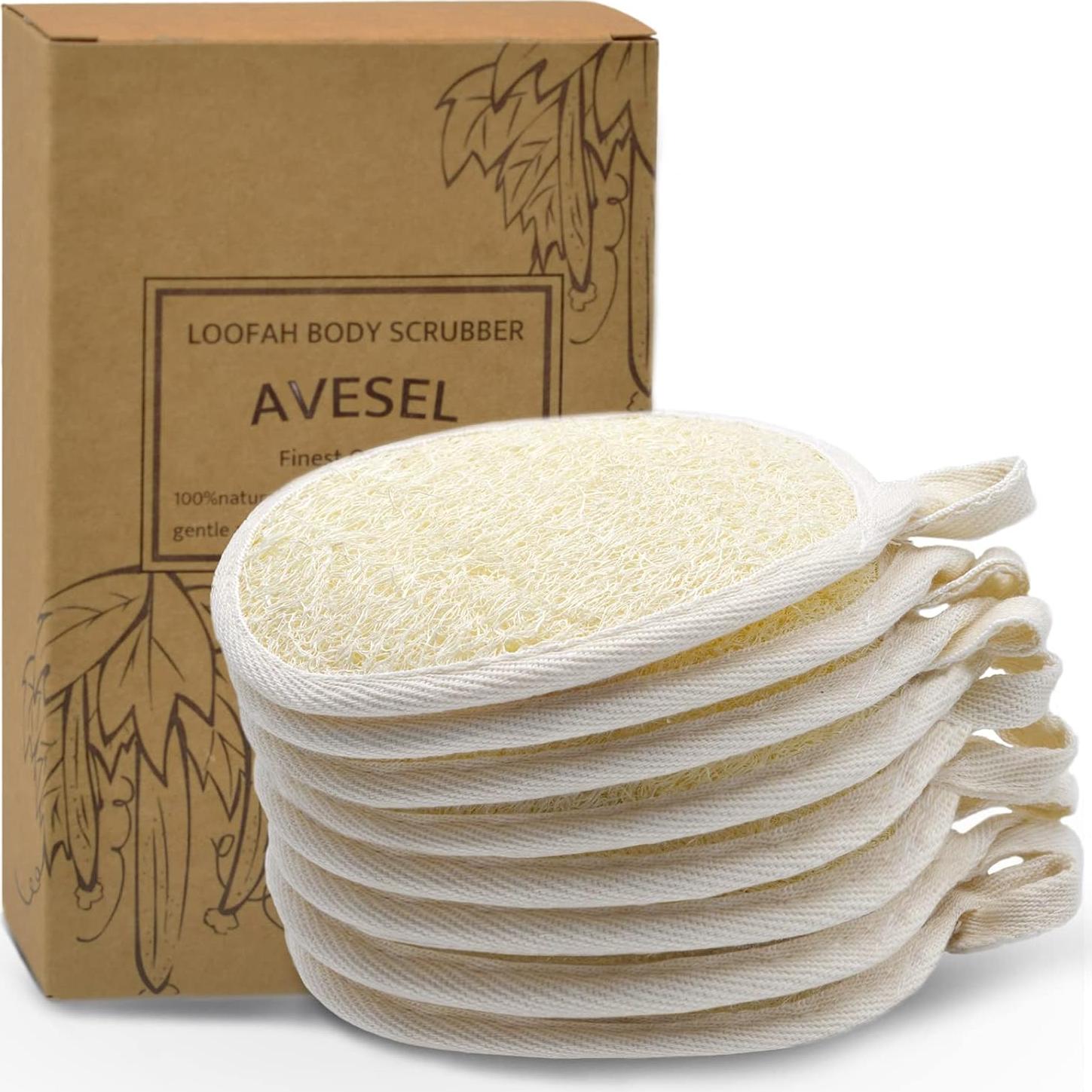 AVESEL Almohadillas Exfoliantes de Lufa Natural - Grande 10x15 cm - Paquete de 8