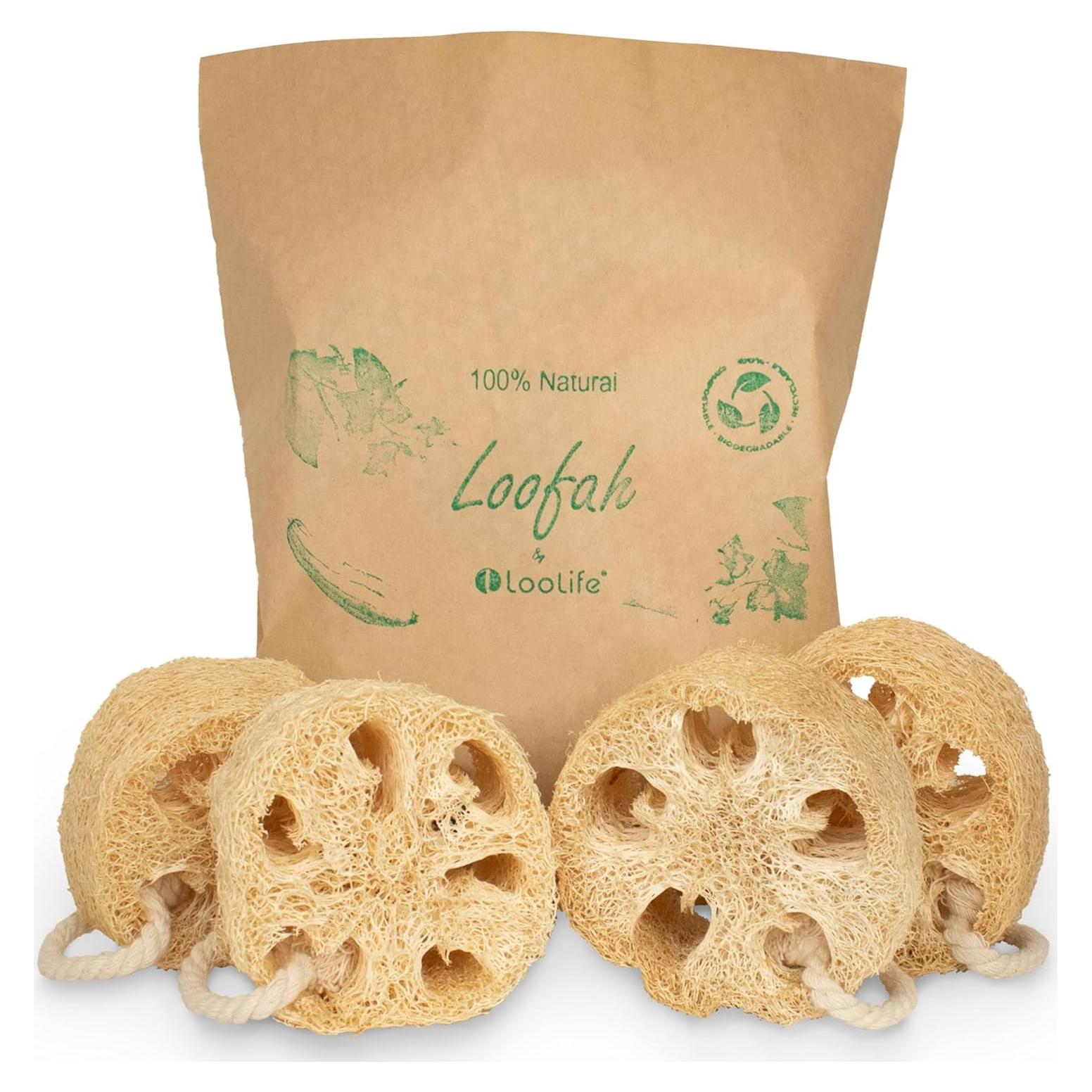 Esponjas Exfoliantes de Lufa Natural LooLife - Paquete de 4