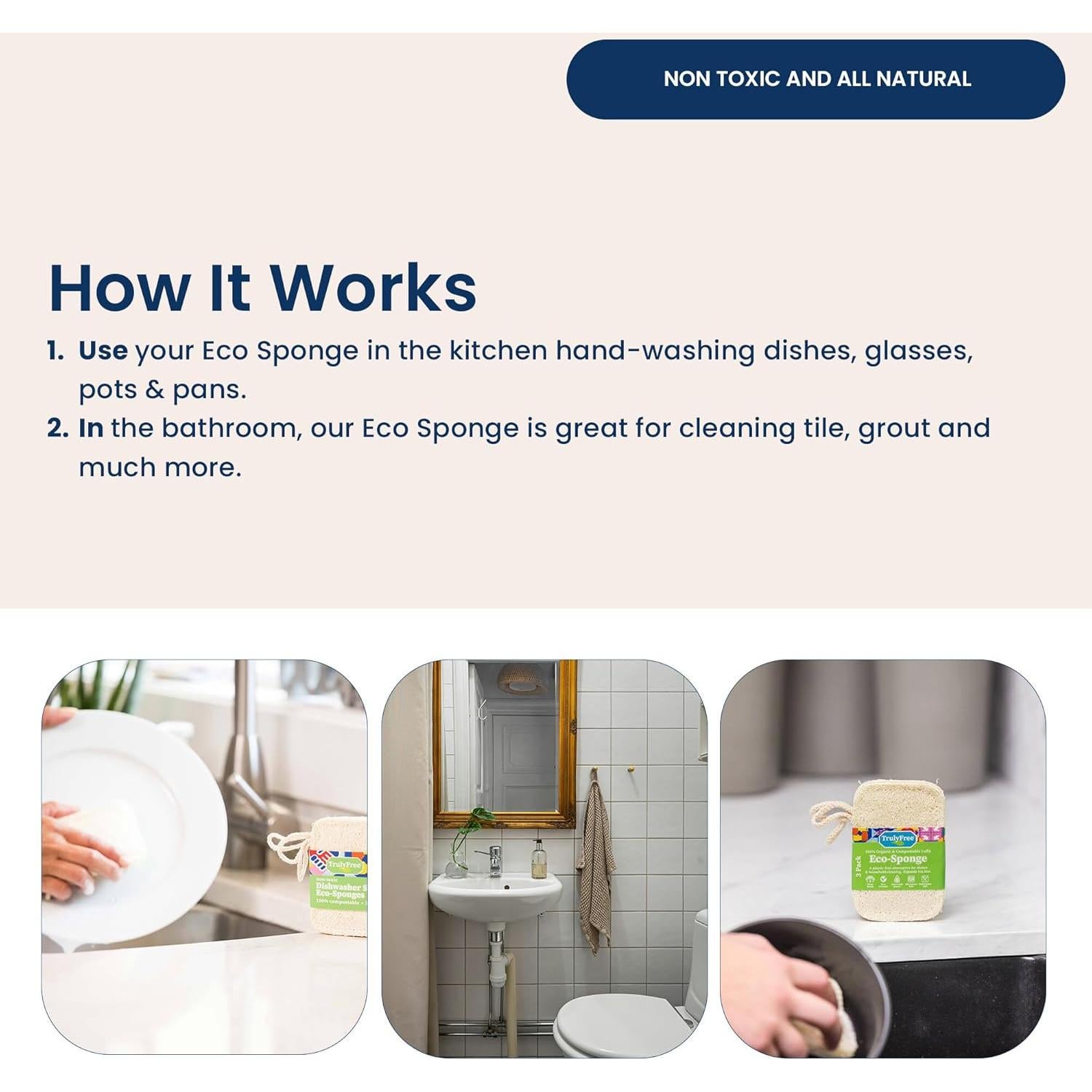 Esponjas de Limpieza Natural Truly Free - Luffa Orgánica 3 Unidades