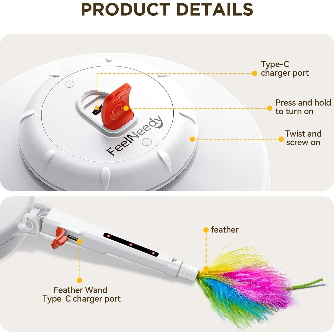 Juguete Interactivo para Gatos FEELNEEDY con Luz LED y Plumas