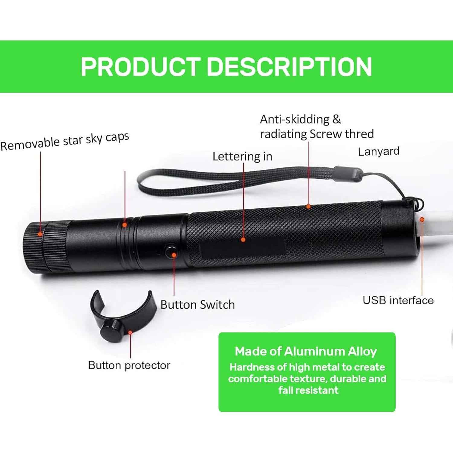 Puntero Láser Verde Alta Potencia USB para Perros y Gatos