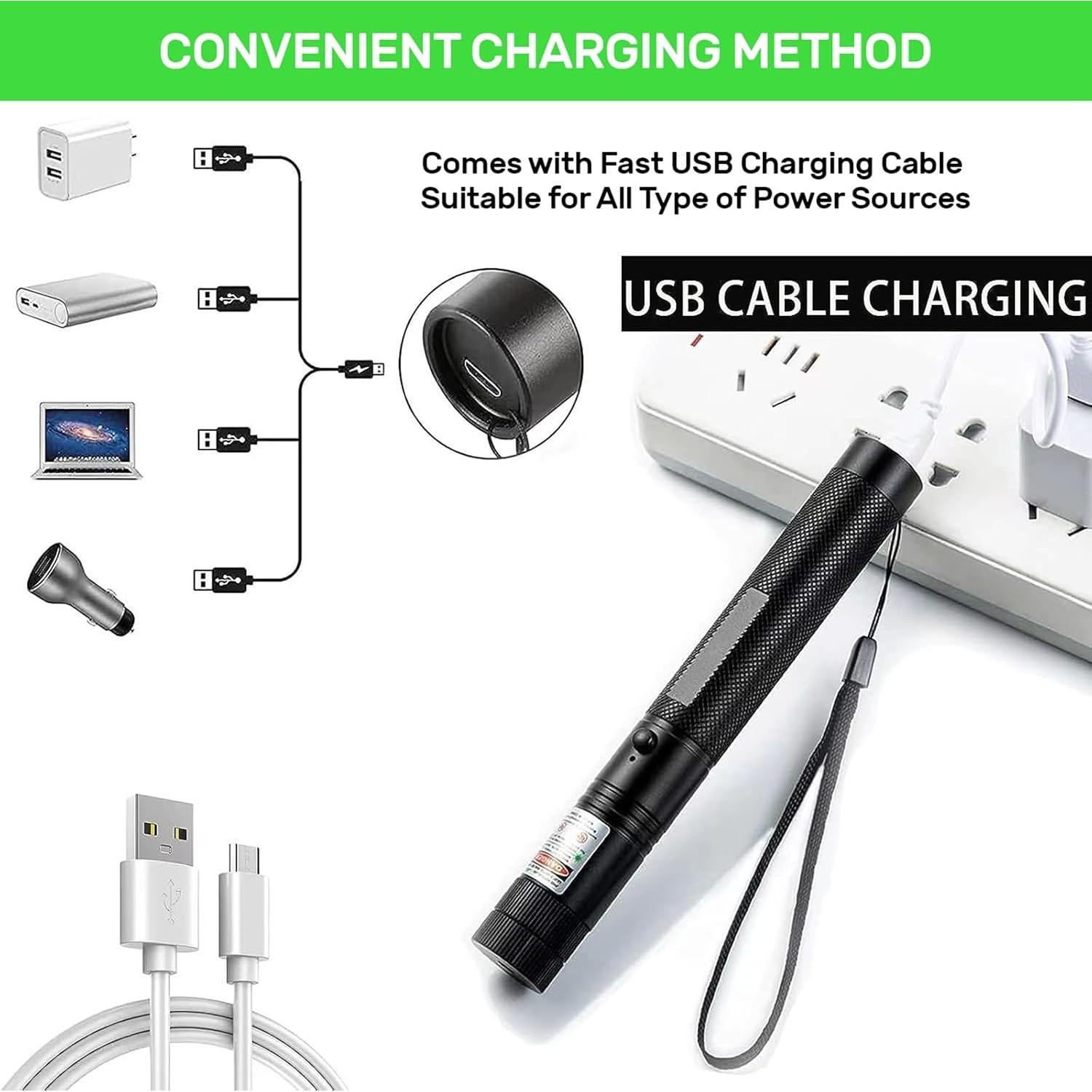 Puntero Láser Verde Alta Potencia USB para Perros y Gatos