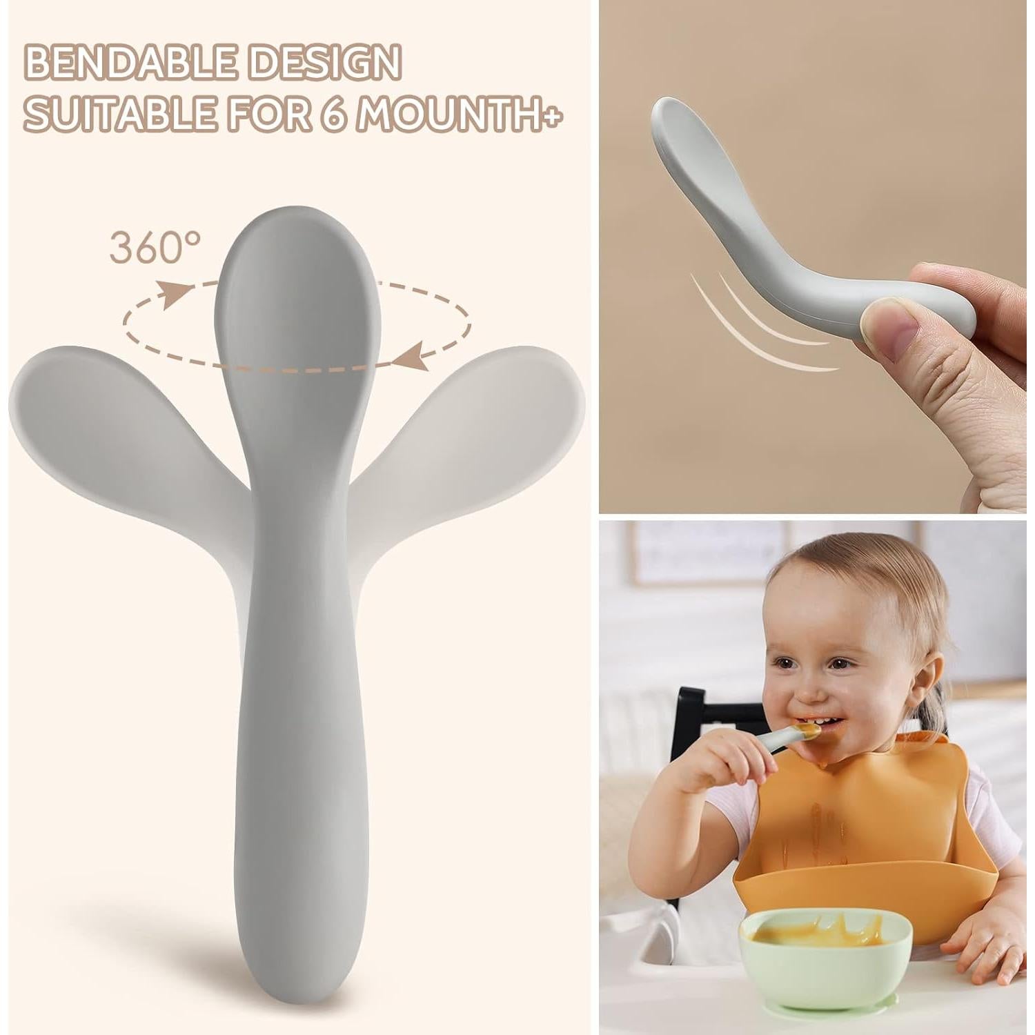 Paquete de 6 Cucharas de Silicona NETANY para Bebés 6+ Meses