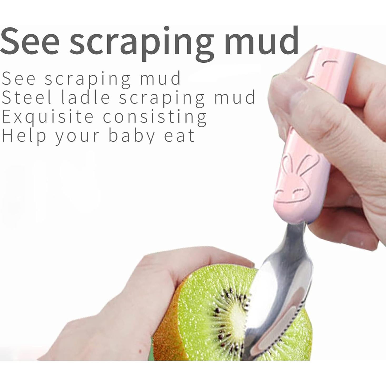 Cuchara de Silicona para Bebé OUROBOT Doble Cabeza Rosa