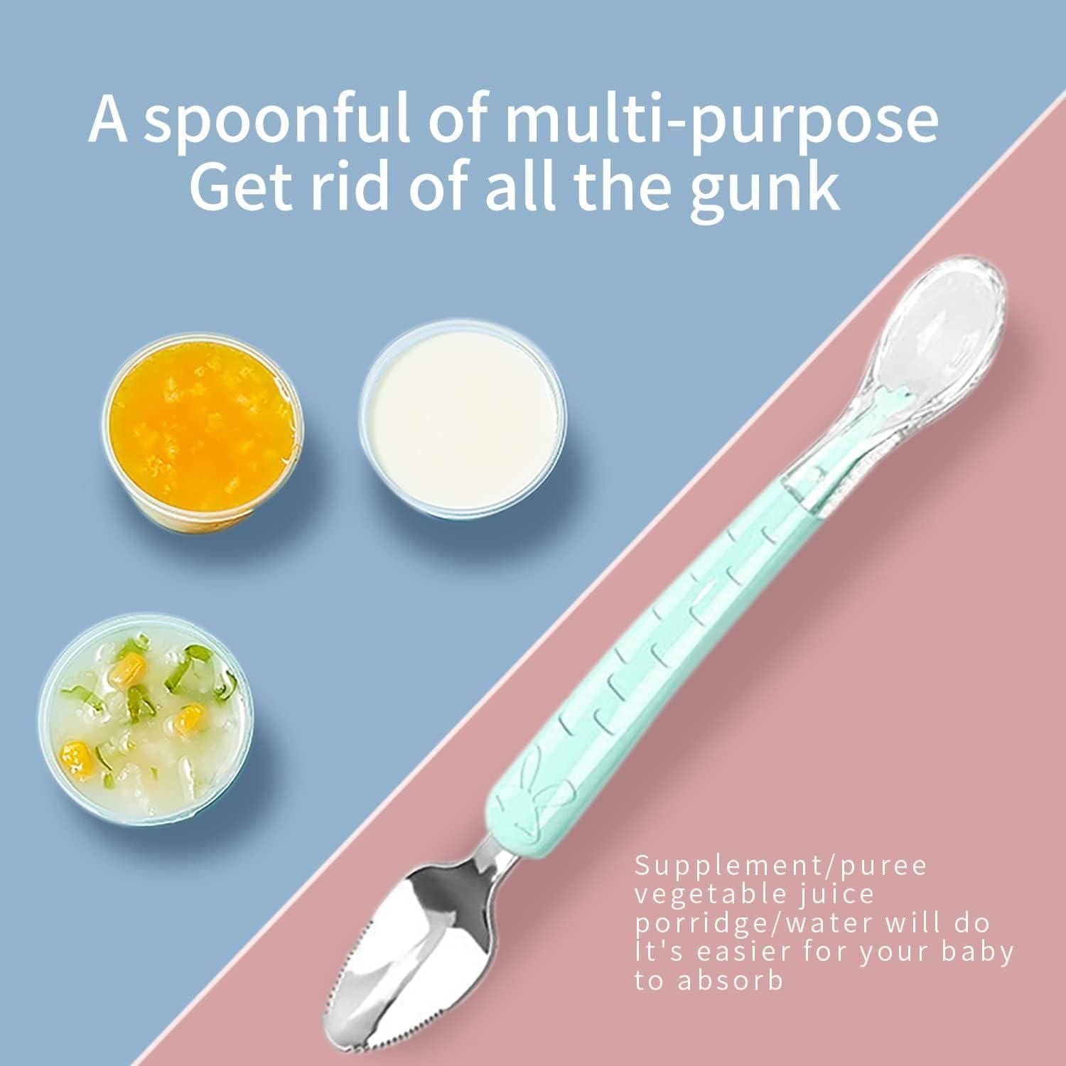 Cuchara de Silicona para Bebé OUROBOT Doble Cabeza Rosa