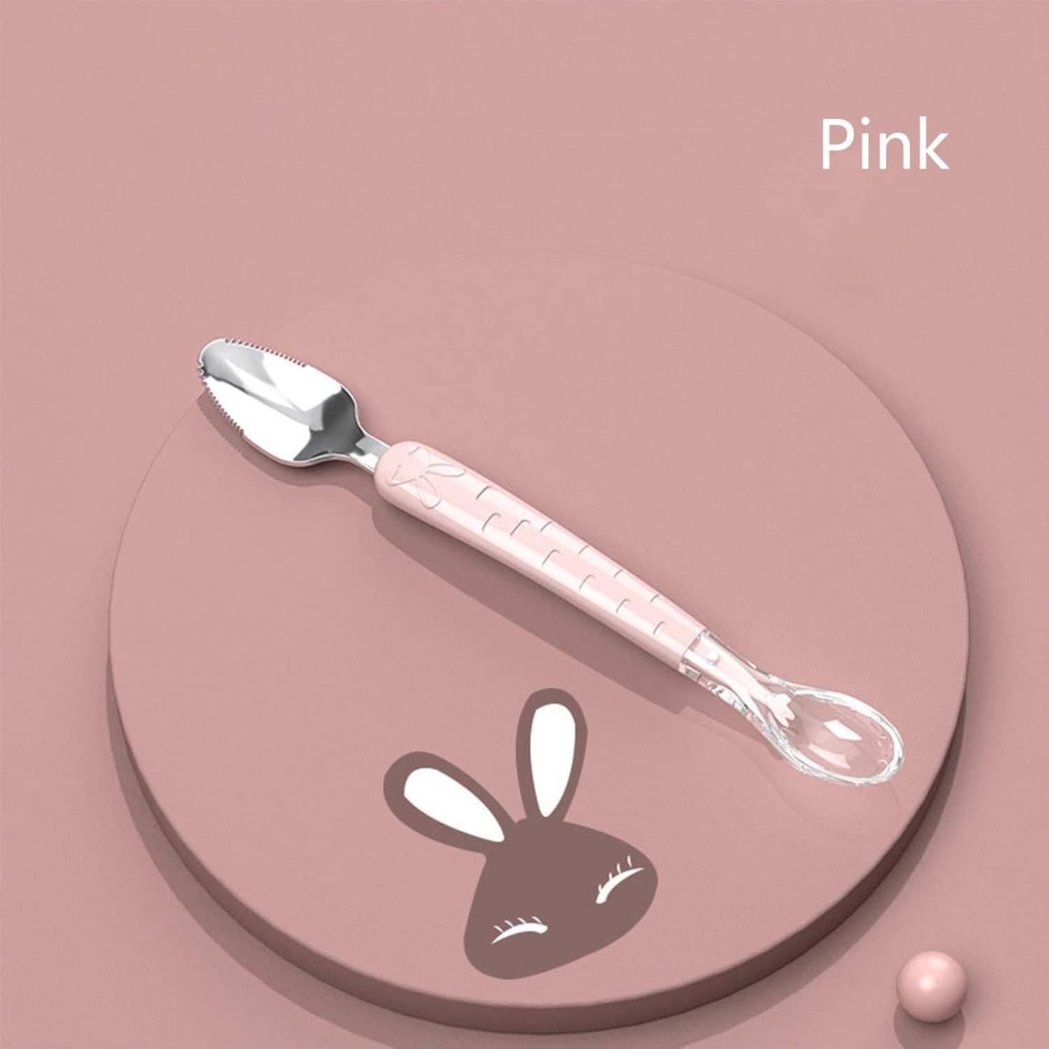 Cuchara de Silicona para Bebé OUROBOT Doble Cabeza Rosa