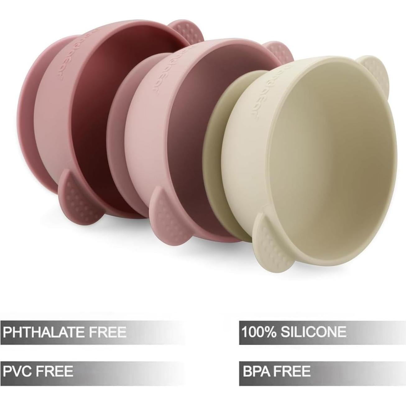 Tazones de Silicona con Succión PandaEar - 3 Piezas Rosa