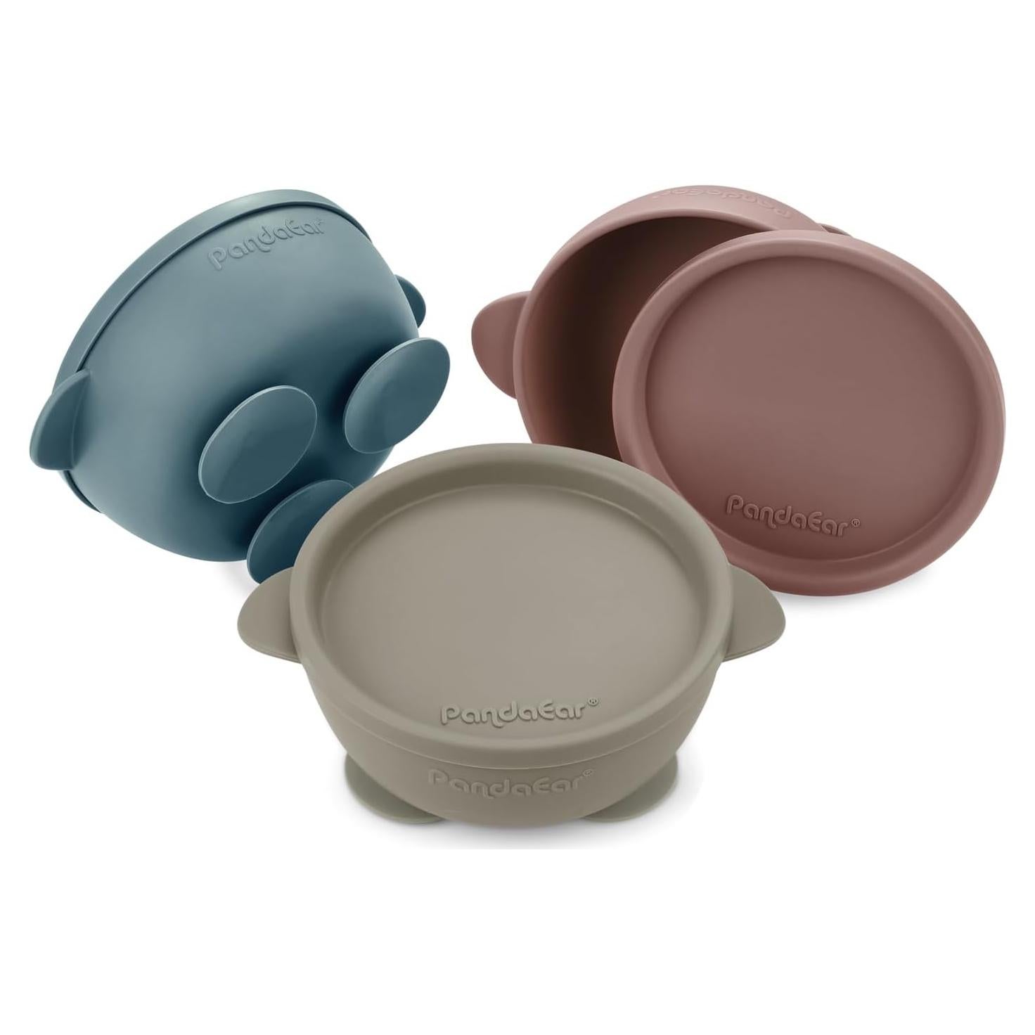 Set de 3 Tazones de Silicona PandaEar para Bebés con Succión