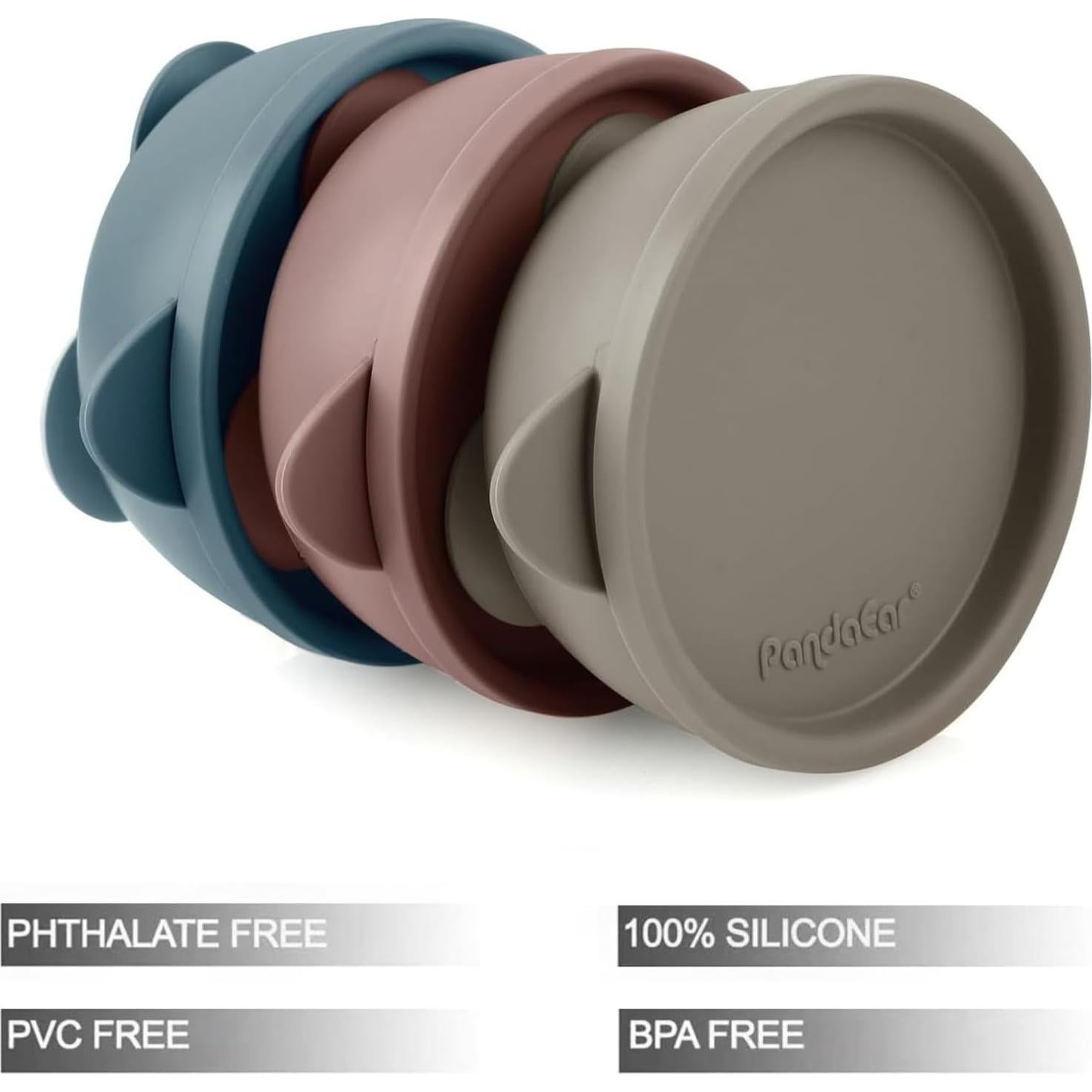 Set de 3 Tazones de Silicona PandaEar para Bebés con Succión