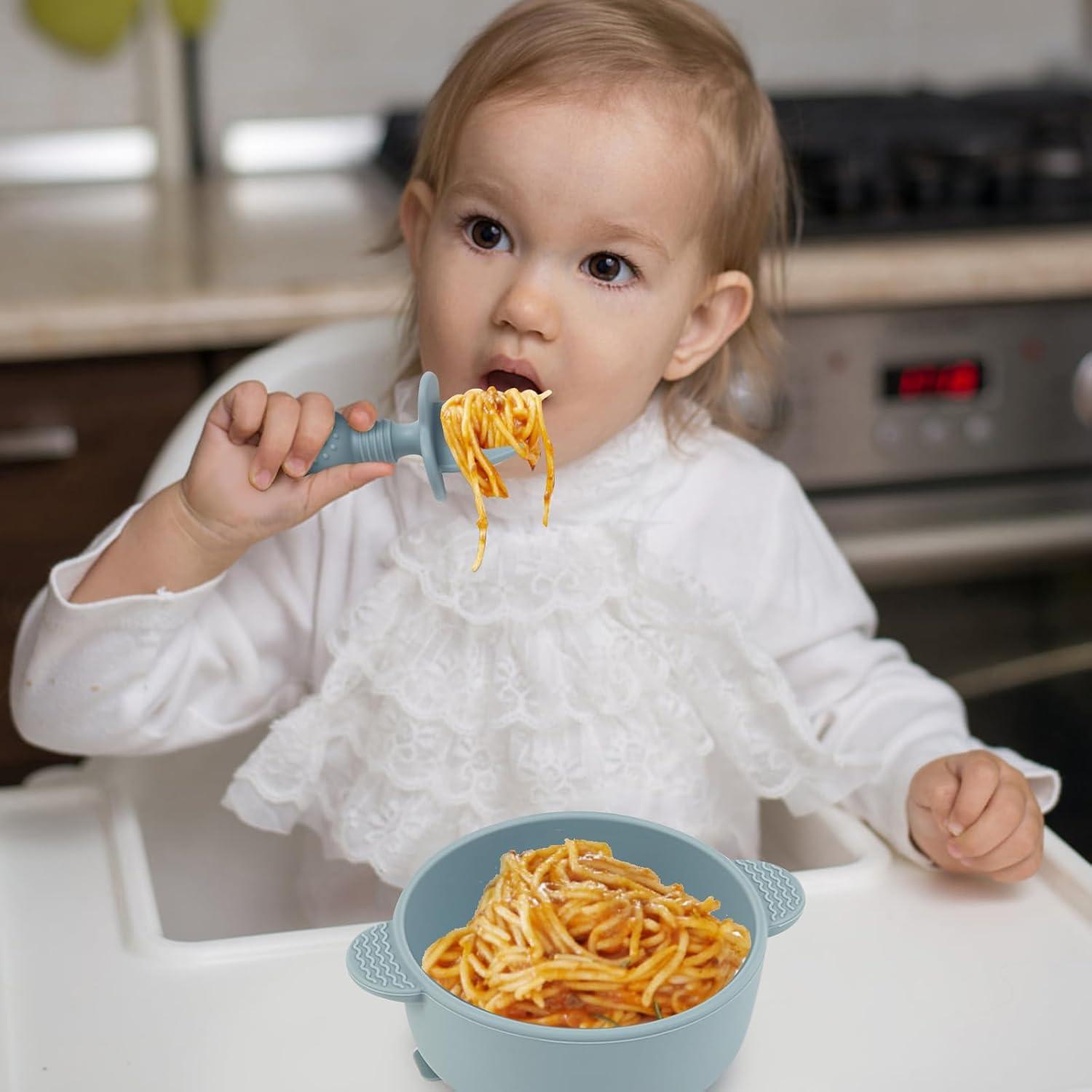 Juego de Cucharas y Tenedores para Bebés Eascrozn 6 Piezas Silicona