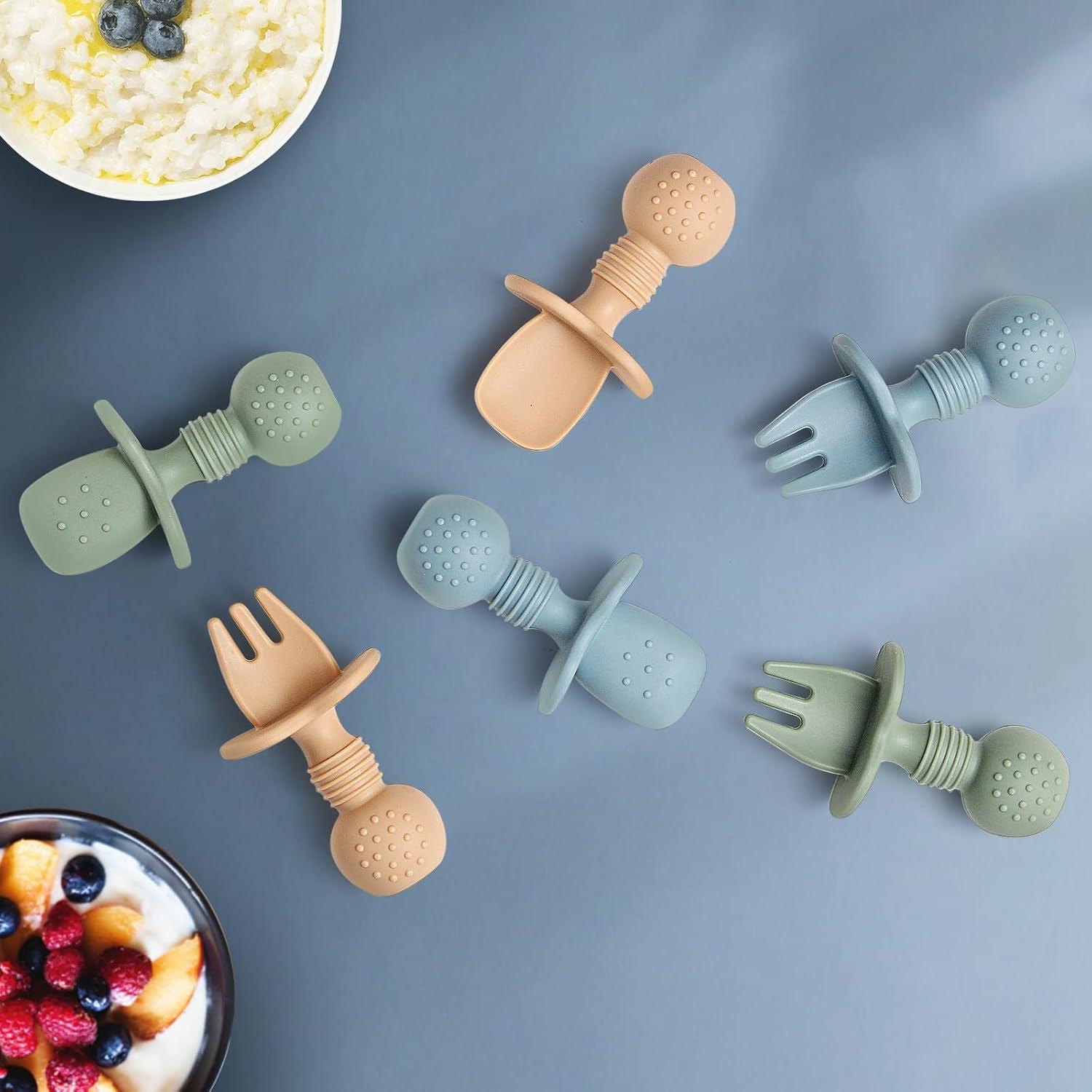Juego de Cucharas y Tenedores para Bebés Eascrozn 6 Piezas Silicona