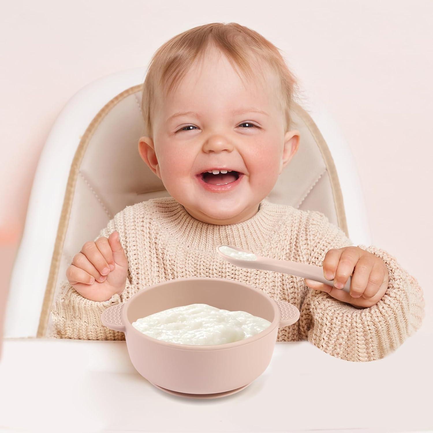 Juego de Alimentación de Silicona Eascrozn 3 Tazones y 3 Cucharas