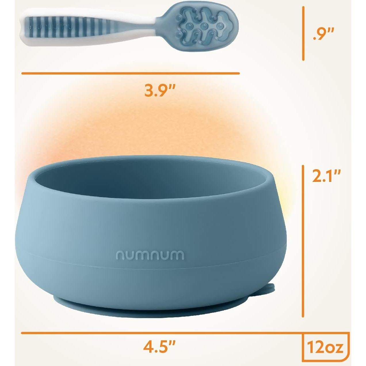 Tazón de Succión NumNum Azul/Verde con 2 Cucharas - Silicona 100% Grado Alimenticio