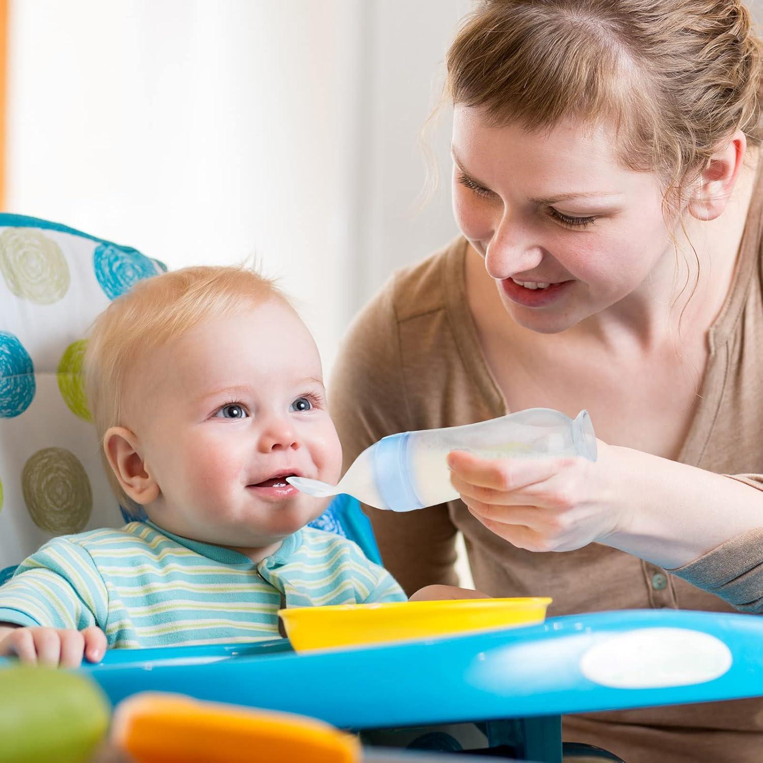 Vaso Dosificador de Comida para Bebés Nuanchu Silicona Azul