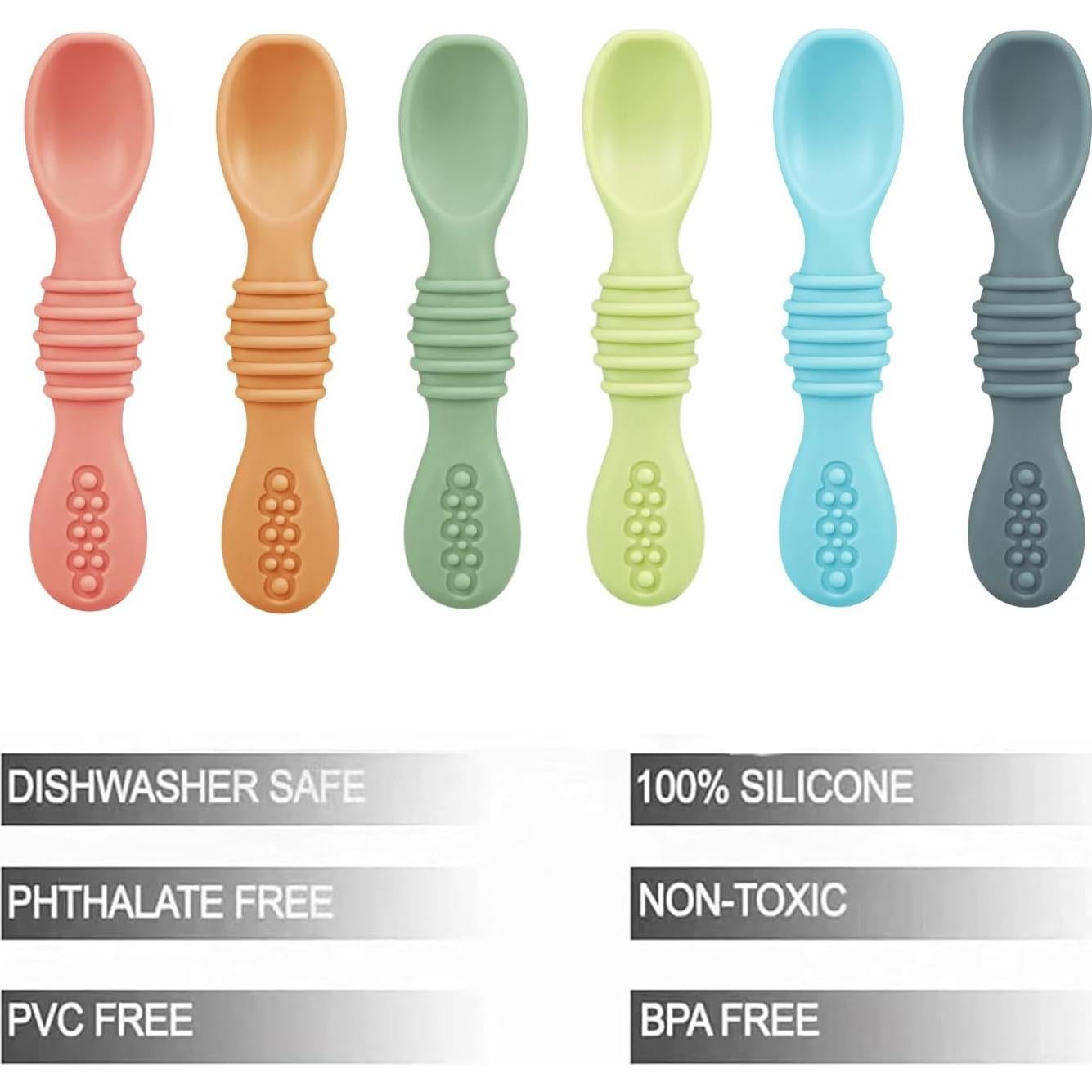 Cucharas de Silicona PandaEar 6 Piezas para Bebés 6-12 Meses