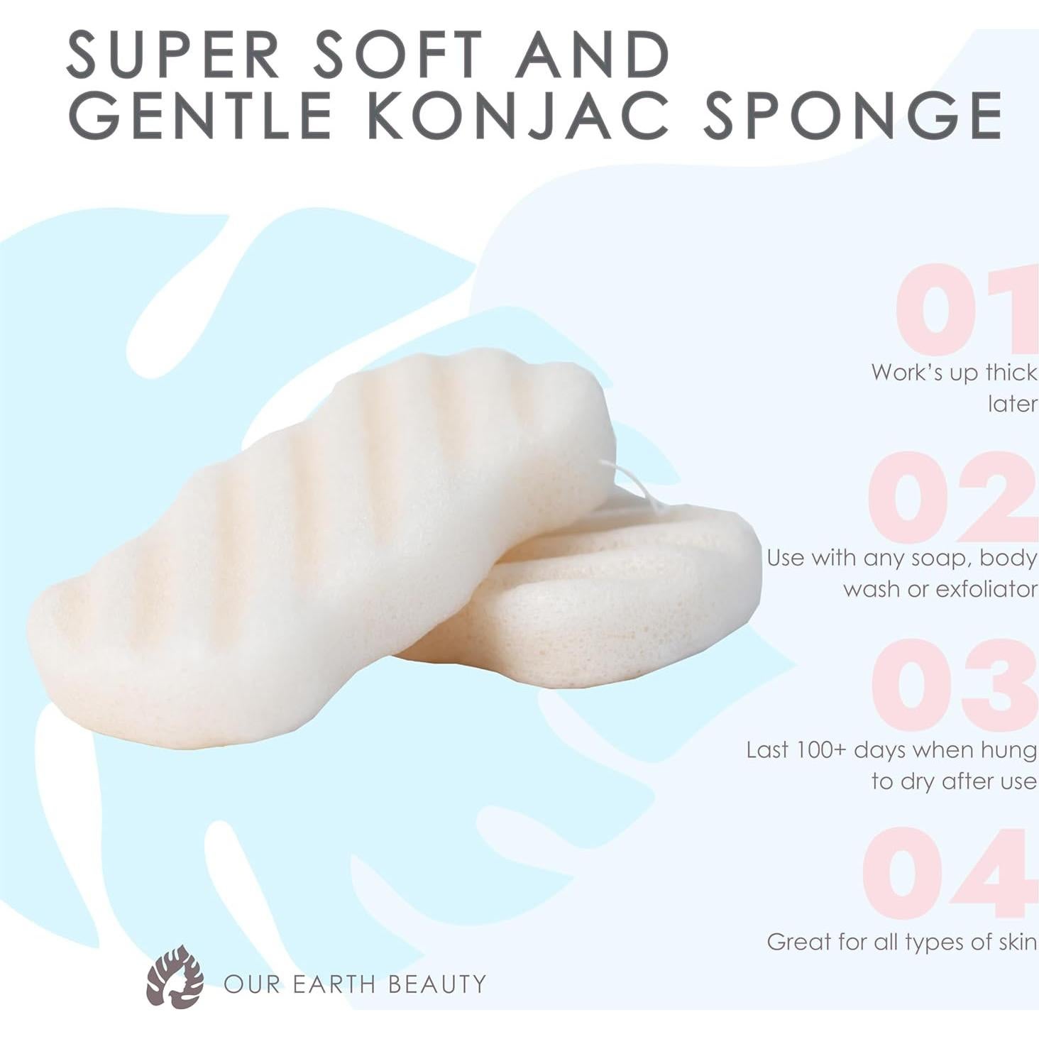 Esponjas Corporales de Konjac Our Earth Beauty - 2 Unidades 100% Naturales