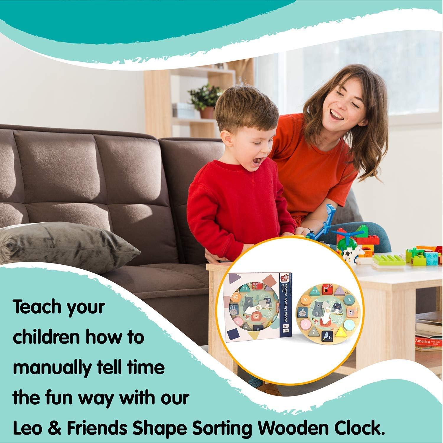 Reloj de Clasificación de Formas Leo & Friends - Juguete Educativo de Madera