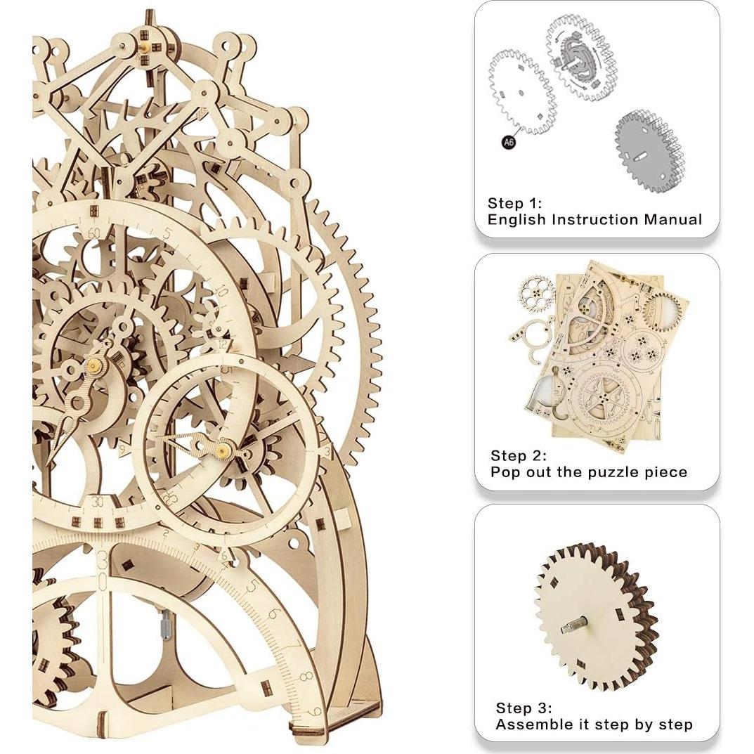 Rompecabezas 3D ROKR Reloj de Péndulo Mecánico de Madera