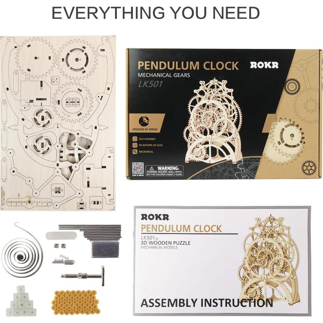 Rompecabezas 3D ROKR Reloj de Péndulo Mecánico de Madera