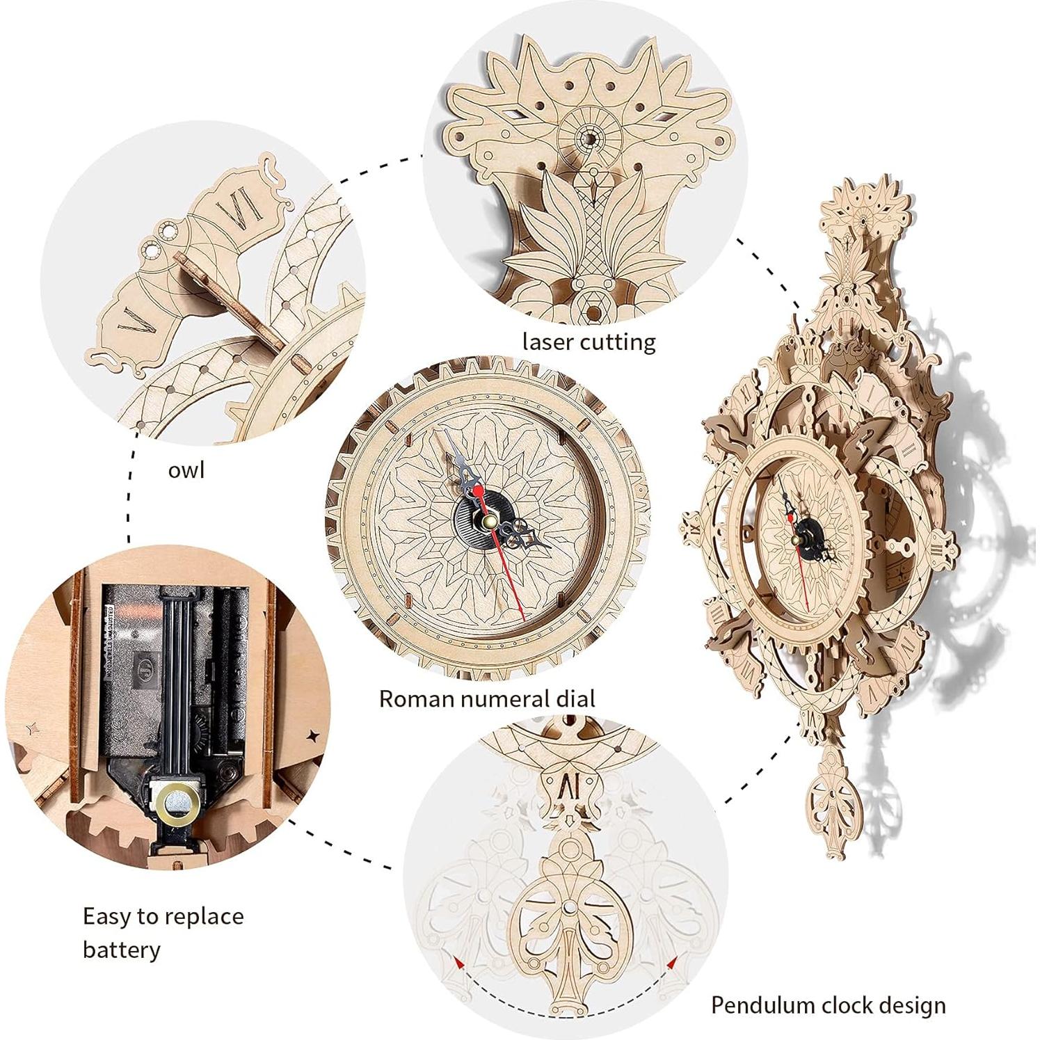 Reloj de Puzzle de Madera 3D Jigtoy Barroco Colgante