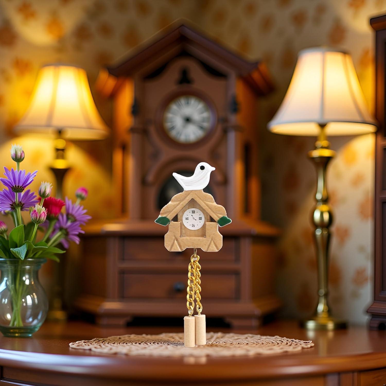 Reloj de Cuco Miniatura de Madera Jowxsx 1/12 para Casa de Muñecas